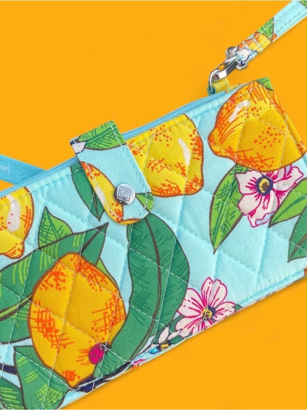Vera Bradley Lemon Grove RFID Tech wristlet Quilted Passport Wallet - lemon teal - Picture 4 of 6